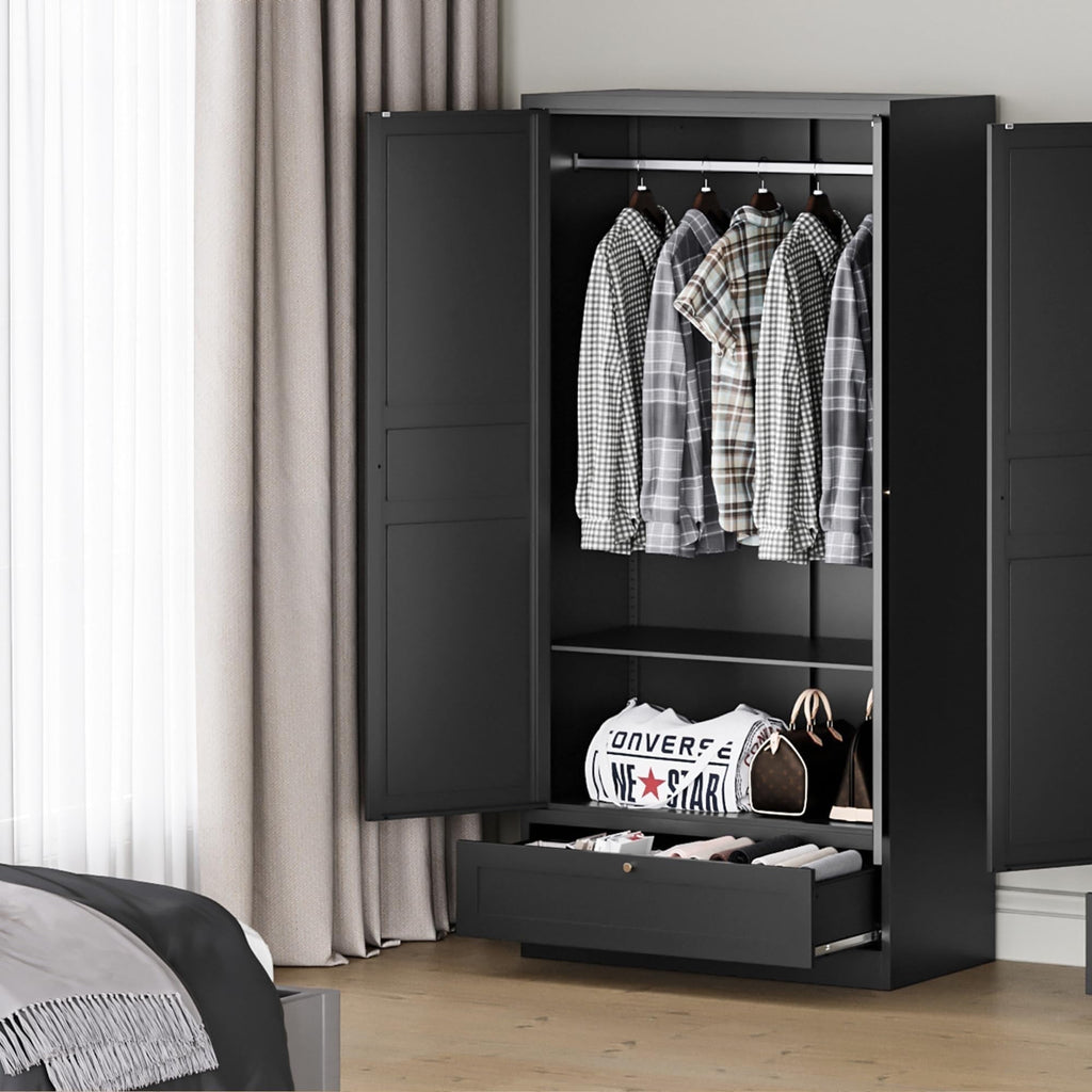 STANI Metal Wardrobe Closet with Hanging Rod, 72 White Armoire Wardrobe Cabinet with Adjustable Shelves, Clothes Storage Organizer Cabinets for Bedroom, Bathroom, Office