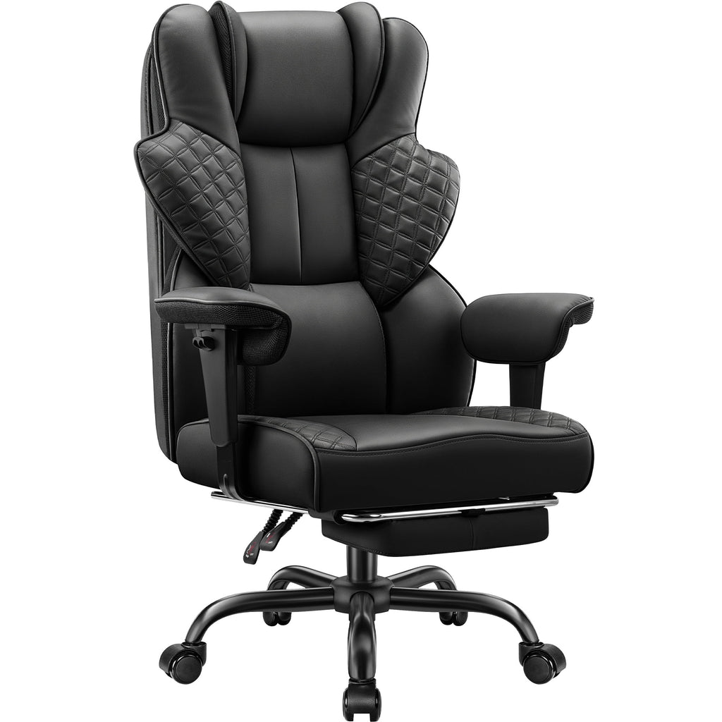 COOLHUT Big and Tall Office Chair 500lbs, Heavy Duty Ergonomic Office Desk Chair with Deluxe Embossing PU Leather with Footrest, Executive Gaming Chair with Lumbar Support, Brown