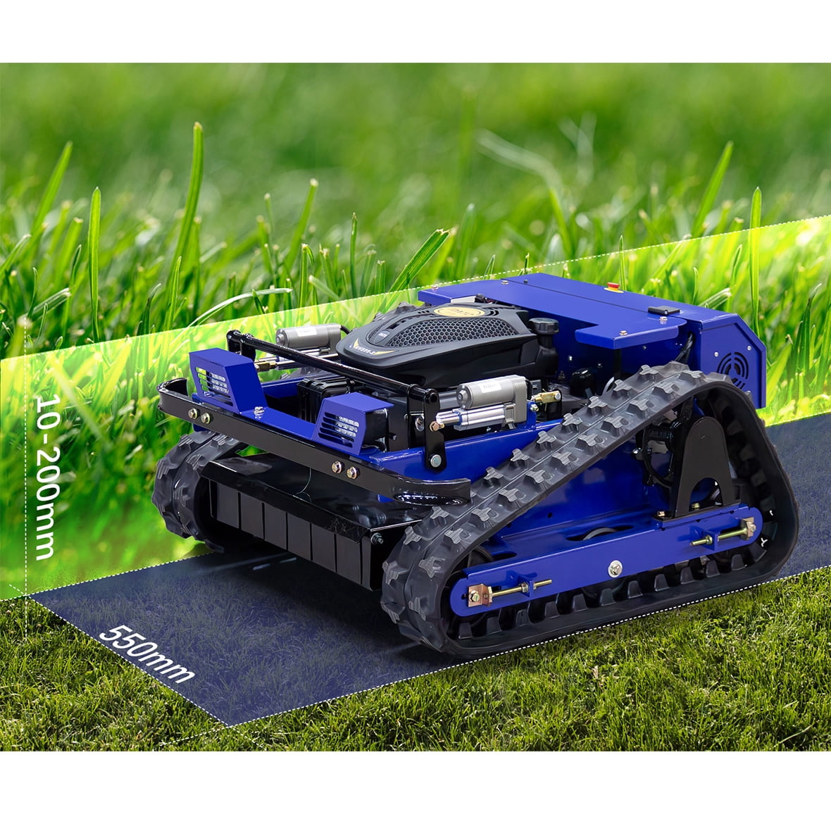 DeepKron Remote Control Tracked Lawn Mower, Gasoline 9HP 225cc Gas Engine, 22-Inch 550mm Cut, 45-Degree Slope, 24V