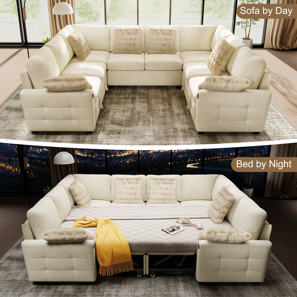 BedLuxury 83 Sectional Sleeper Sofa With Pull Out Bed, Storage Seat & USB Charging, L Shape Modern Couch for Living Room, Corduroy Gray
