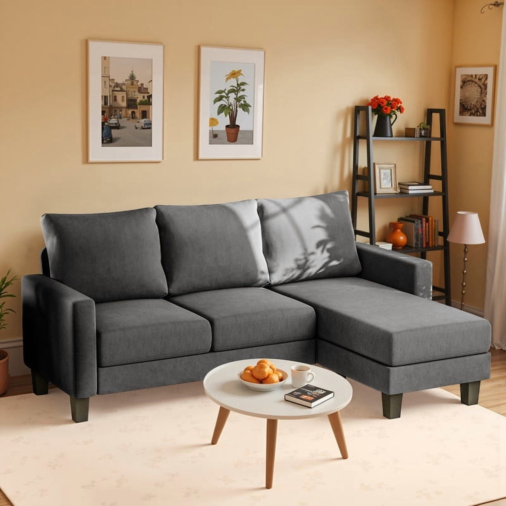 Homall Convertible Sectional Sofa Couch, Modern Linen Fabric L-Shaped Couch 3-Seat Sofa Sectional with Reversible Chaise for Small Living Room, Apartment and Small Space, Light Gray