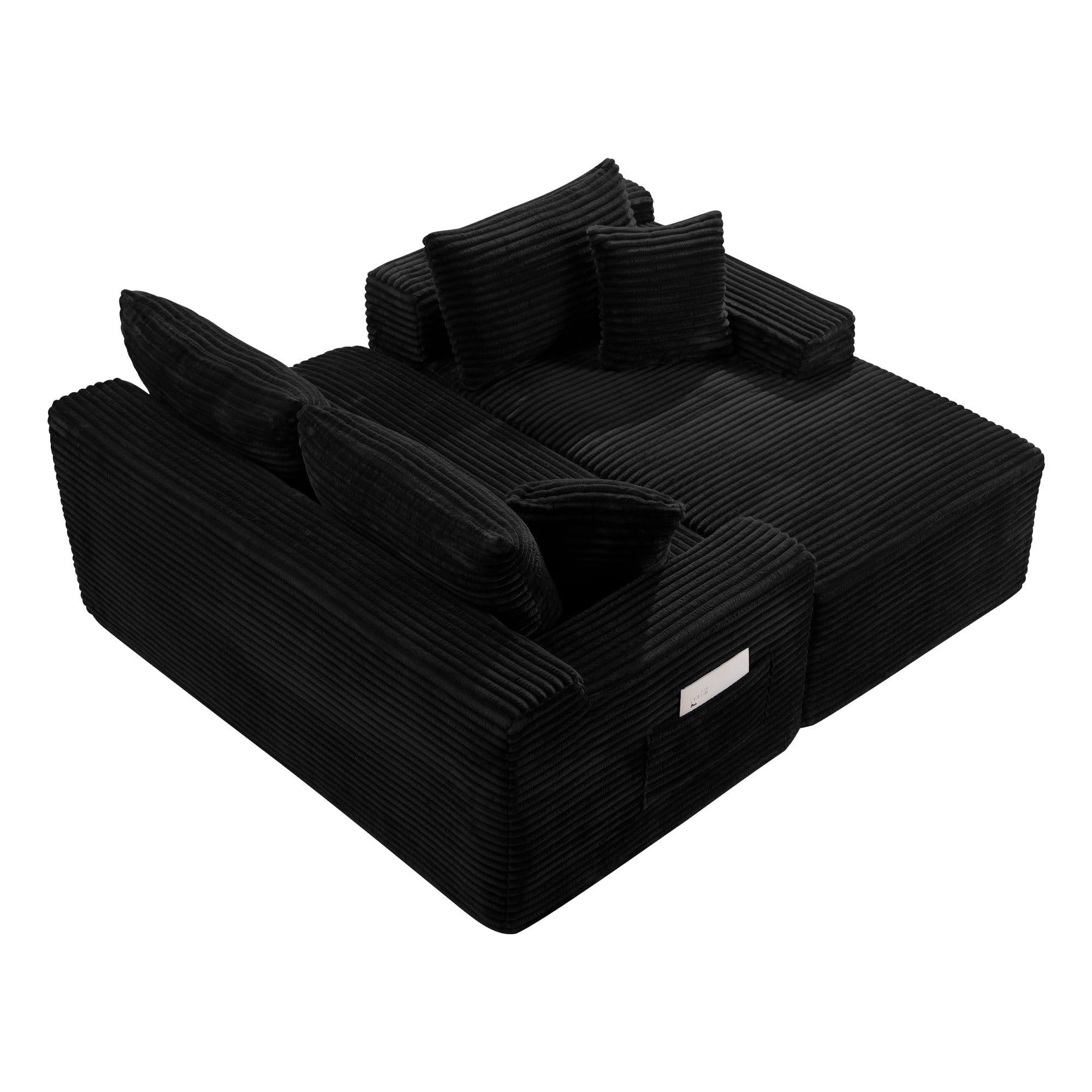 LLappuil 108 Sectional Sofa, Modular Sectional Couch with Left Chaise, Deep Seat Corduroy Cloud Sofa for Living Room Black