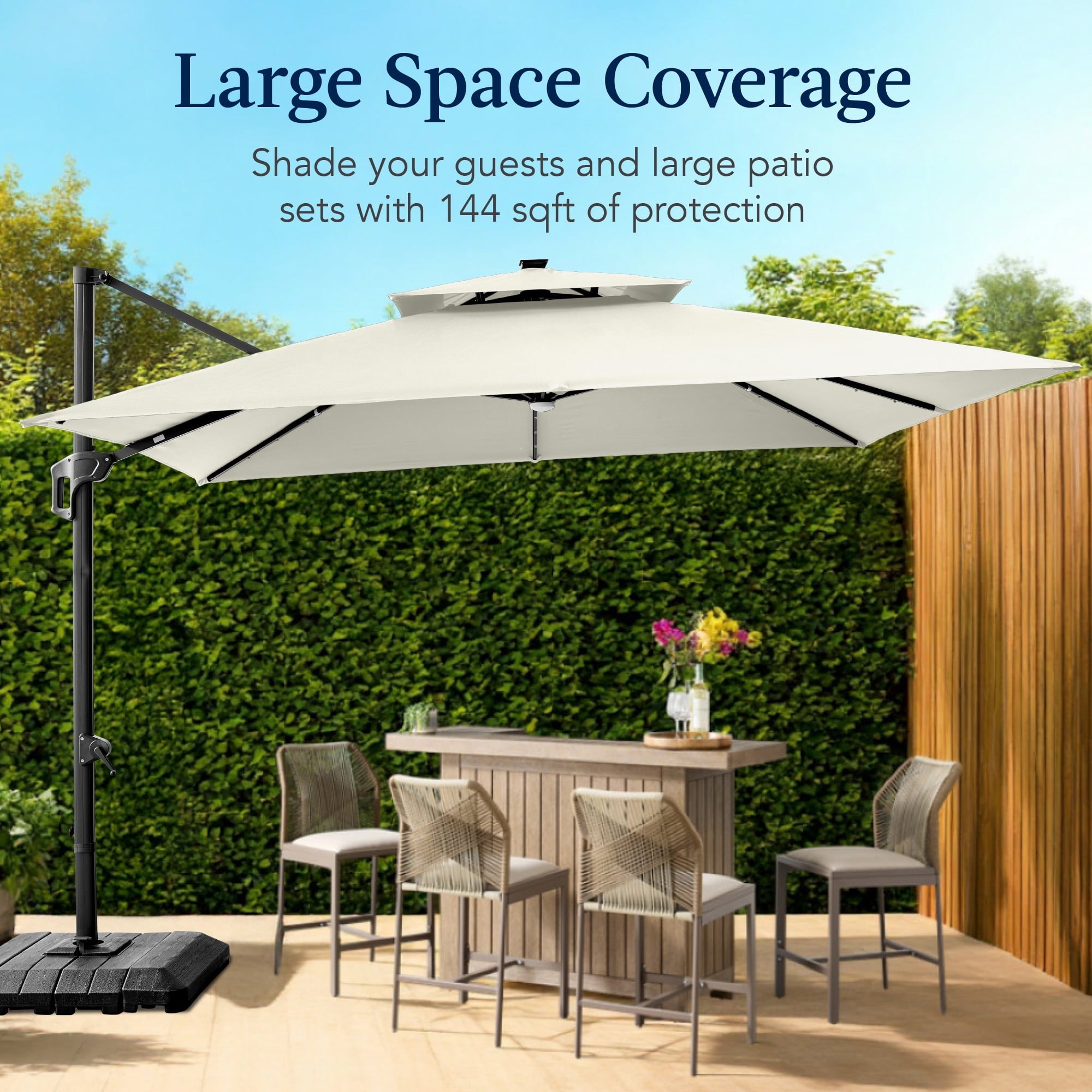 Best Choice Products 12x12ft 2-Tier Square Outdoor Solar LED Cantilever Umbrella w/ 360-Rotating Base   Gray