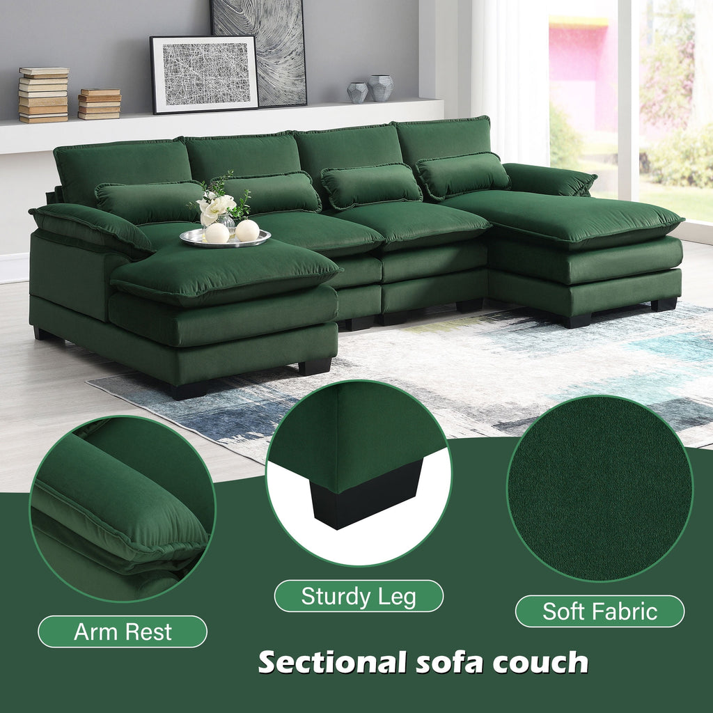 JONPONY109.45 U Shaped Couch,Oversized 4 Seat Sectional with 4 Waist Pillows, Convertible Upholstery Symmetrical Sofá,Sleeper Sofa Couch with Double Chaise Lounge &Memory Foam for Living Room, Beige