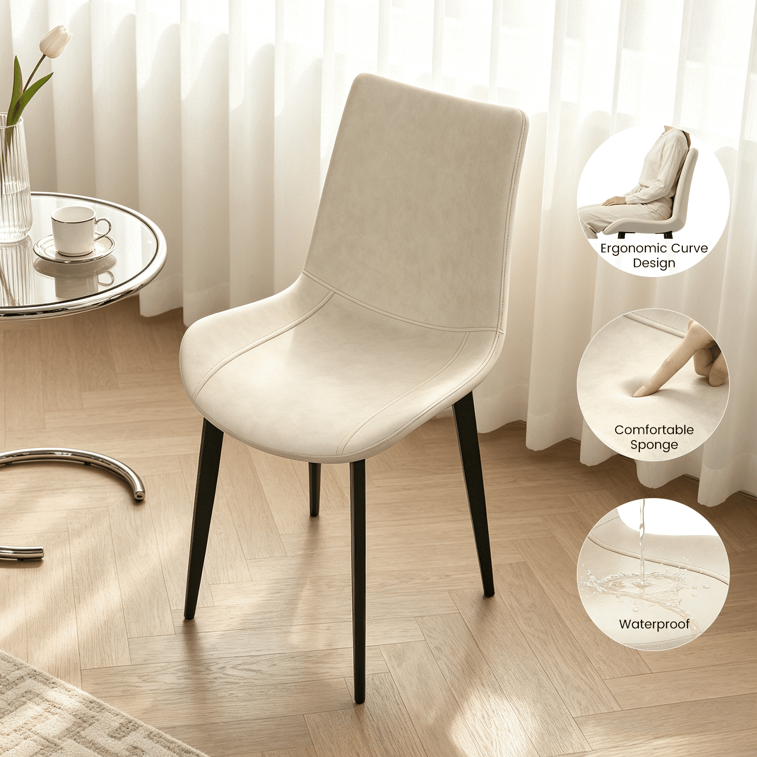 43.5 Round Dining Table for 4, Space Saving Kitchen Table with Metal Legs, Mid Century Modern Dining Table for Dining Living Room Apartment Small Space