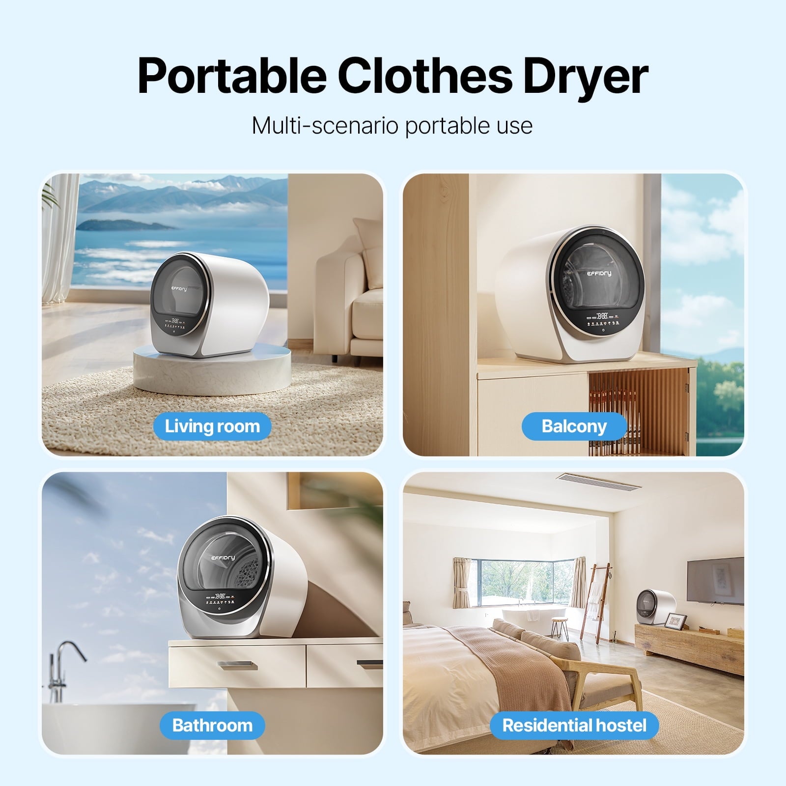 S3 Compact Clothes Dryer 1.0 cu.ft Capacity 110V 1050W Portable Dryers Machine with Stainless Steel Drum 8 Drying Mode for Small Spaces,Apartments dorm Mini electric secadora portatil de ropa