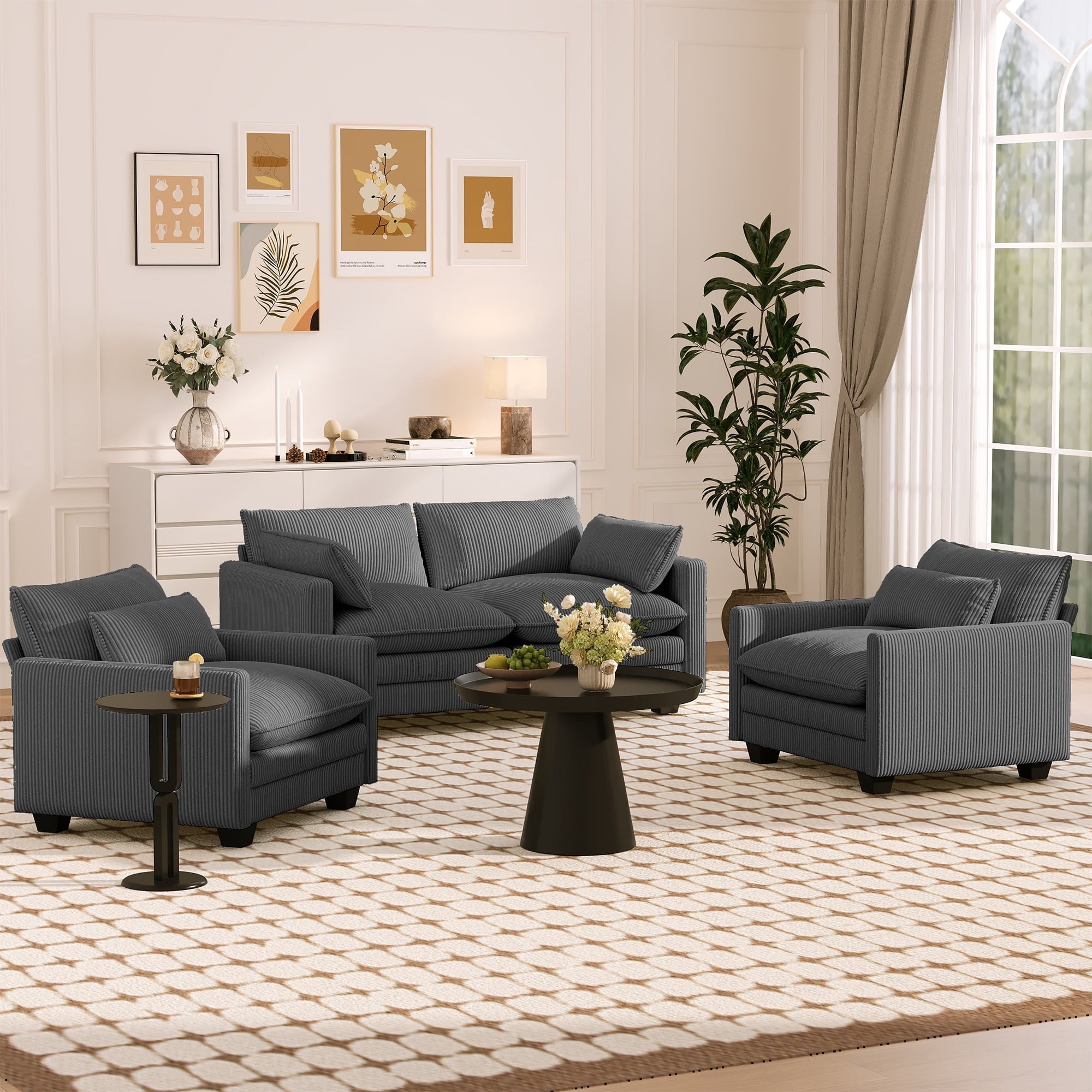 Asofer 31 Cloud Accent Sofa With Washable Cover, Single Corduroy Chair with Deep Seat Upholstered Cushion for Apartment,Dark gray
