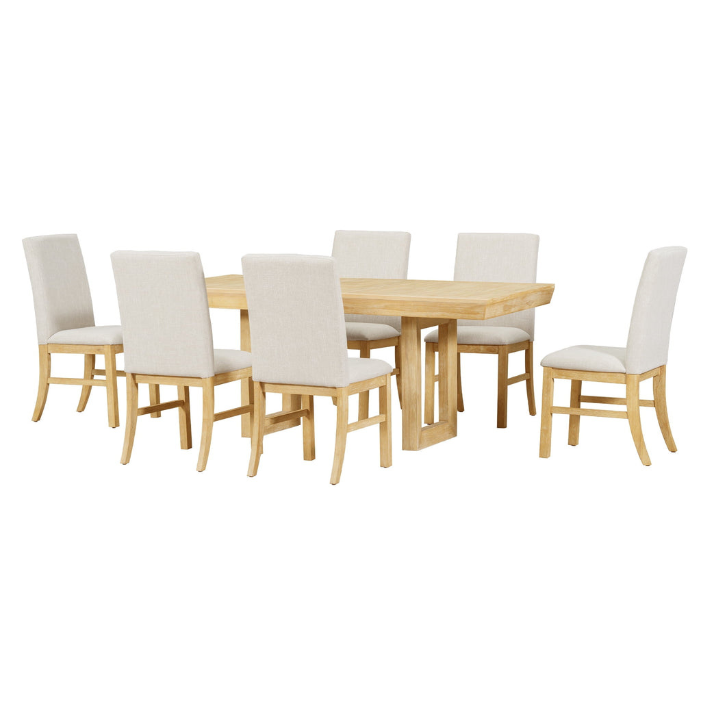 Harper & Bright Designs 7 Pieces Retro Dining Set for 6, Wood Rectangular Table with Designed Trestle Base and 6 Upholstered Chairs for Dining Room and Kitchen, Grey