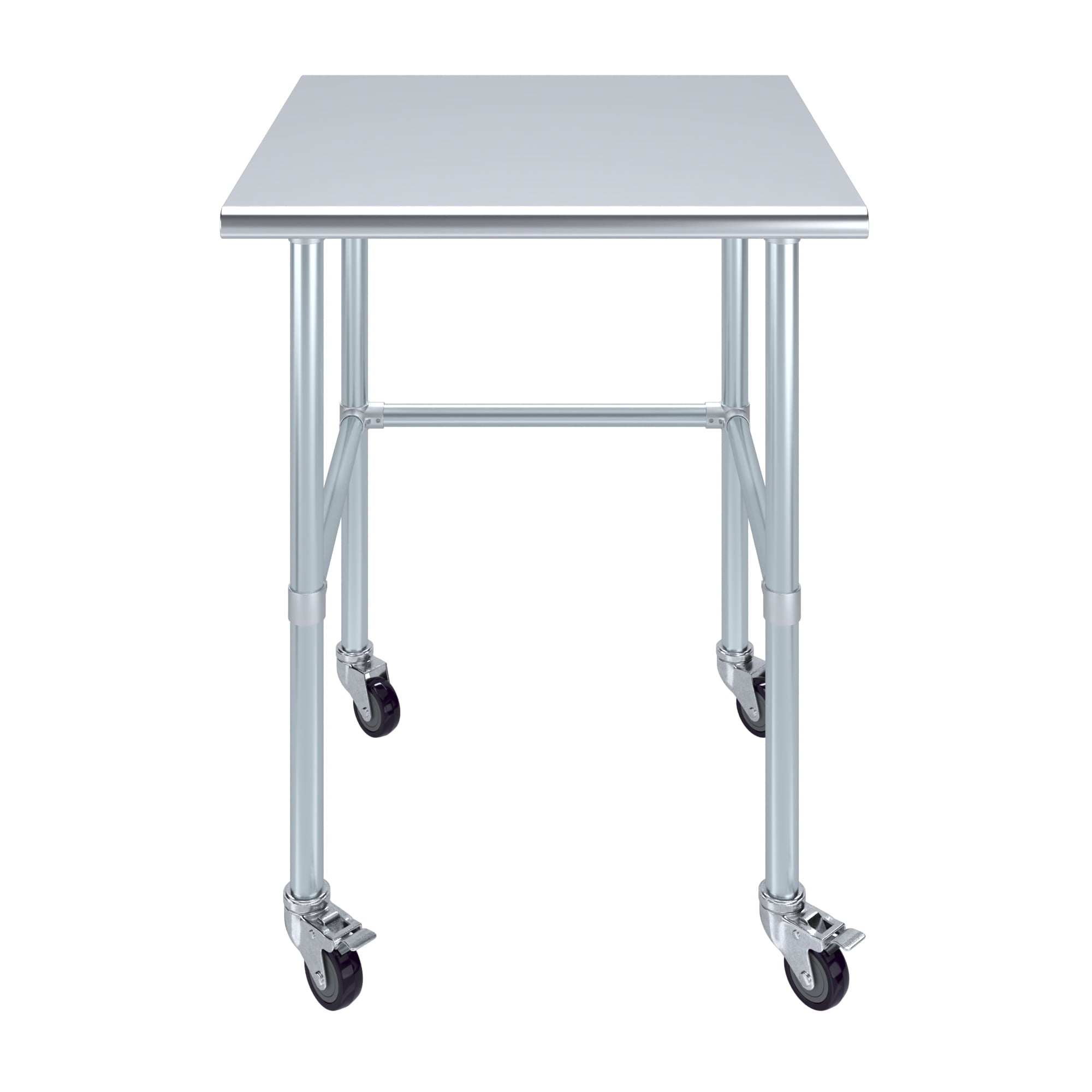 AmGood 36 Long x 30 Deep Stainless-Steel Work Table with Open Base and Wheels, Mobile Metal Table