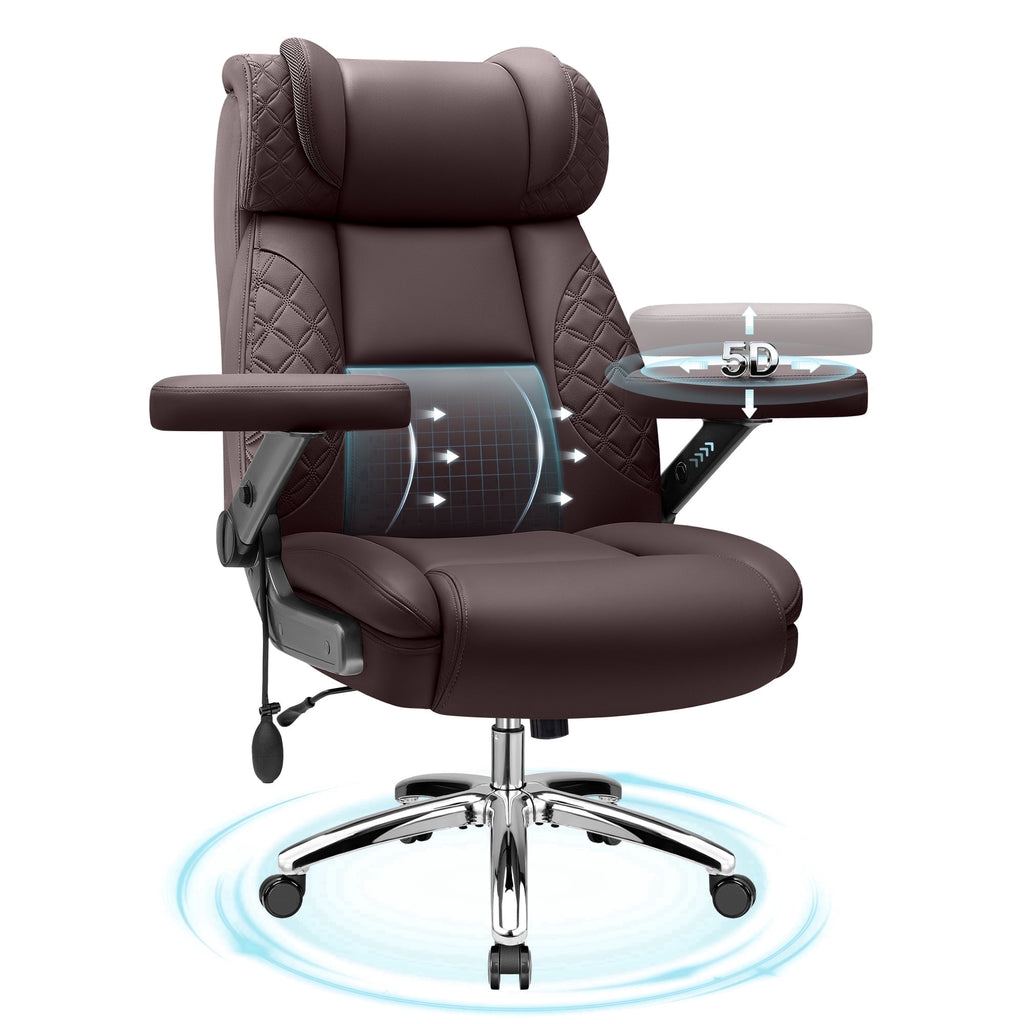 FASTES Leather Office Chair Big and Tall Desk Office Chair, 500lbs Computer Chair Ergonomic Extra Wide Gaming Chair with Adjustable Lumbar Support 5D Flip Arms, Black