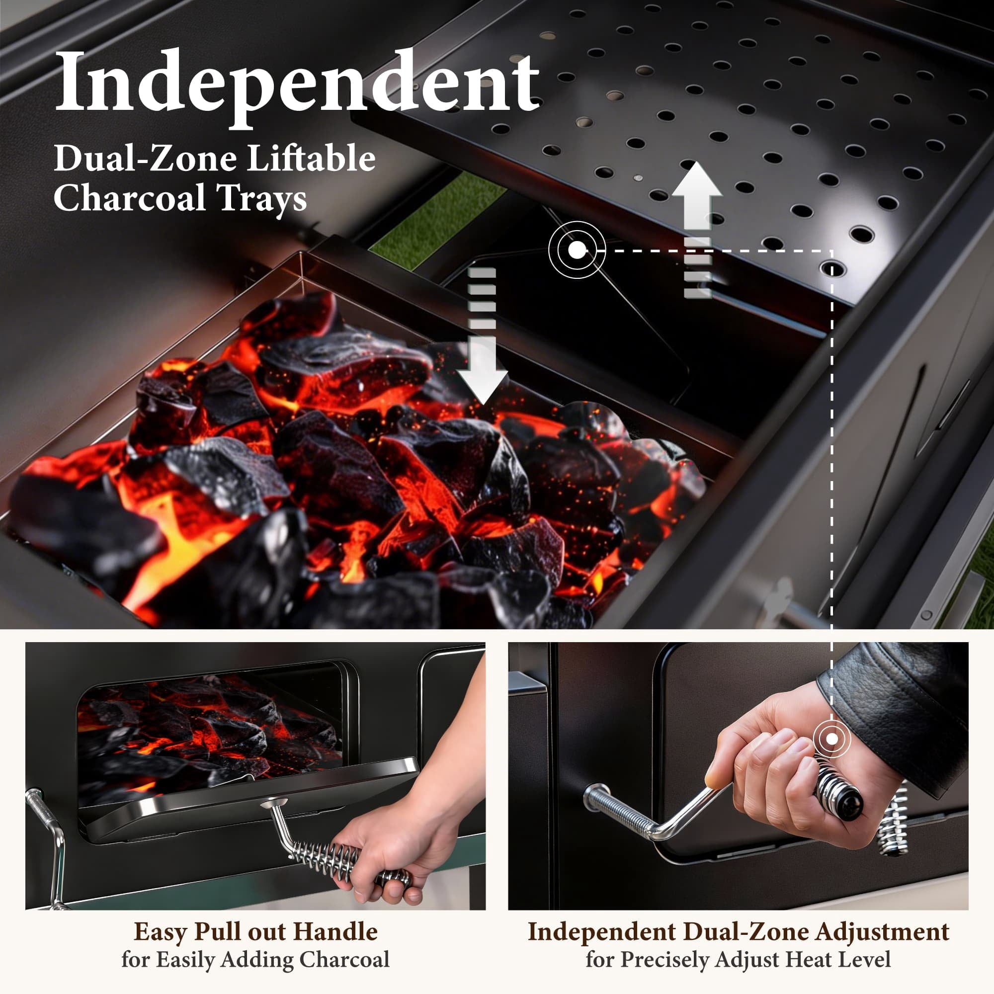 MF Studio Charcoal Grill with Offset Smoker 1015 sq in Extra Large Charcoal BBQ Grill for Outdoor Cooking