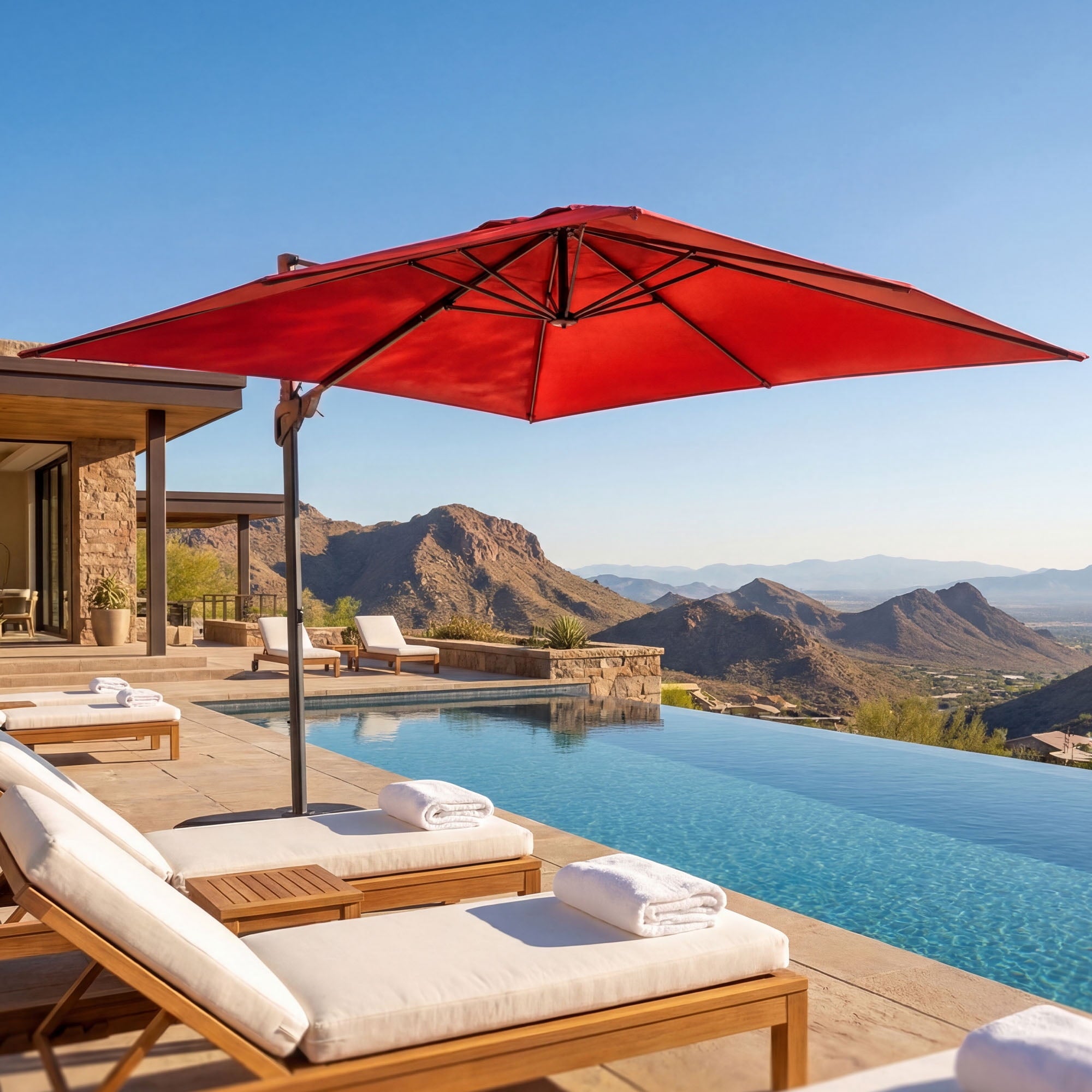 MOALCOFER 10x13FT Outdoor Offset Cantilever Patio Umbrella with 360° Rotation, 8 Ribs, Crank & Tilt, Large Hanging Sun Shade for Backyard, Deck, Poolside,Red
