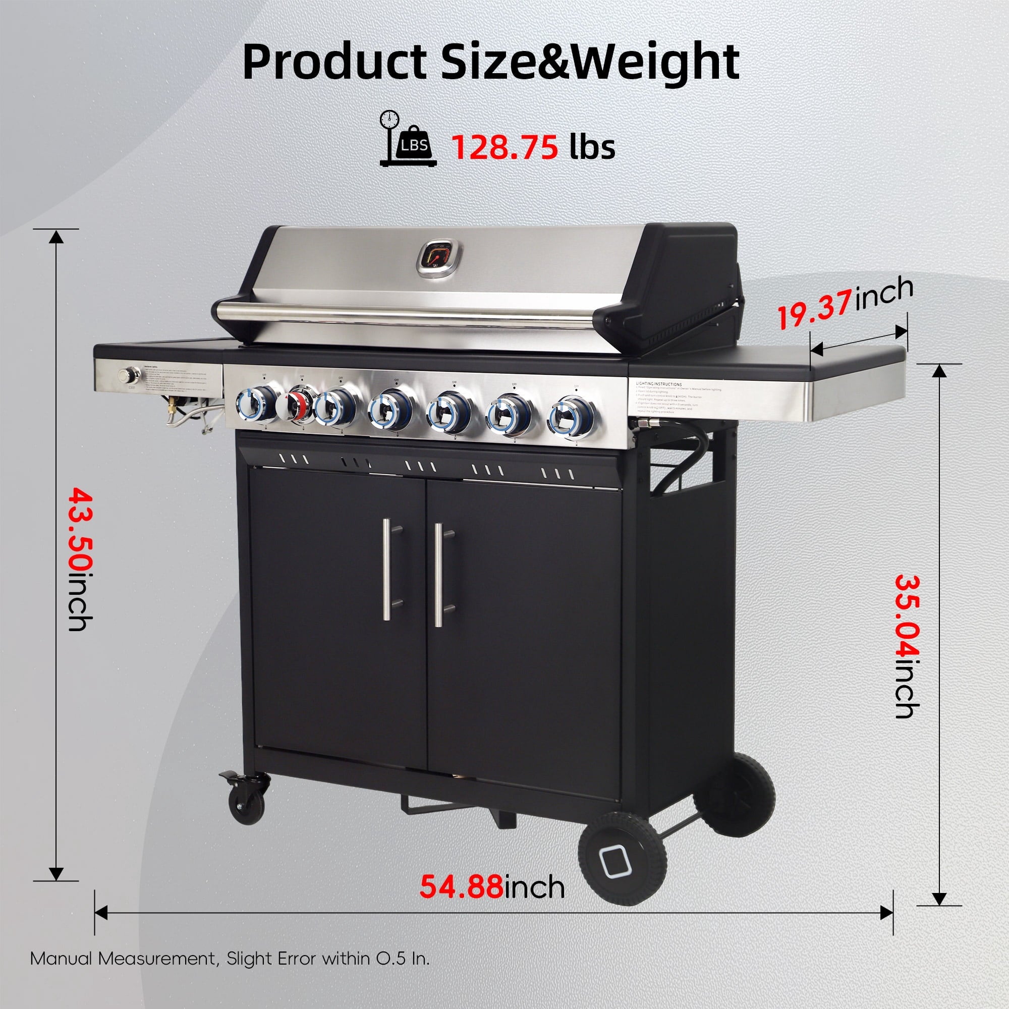 Brand-Man Grills 4-Burner Propane Gas Grill with Infrared Side Burner, Porcelain-Enameled Cast Iron Grate & Griddle, Outdoor Backyard BBQ Grill