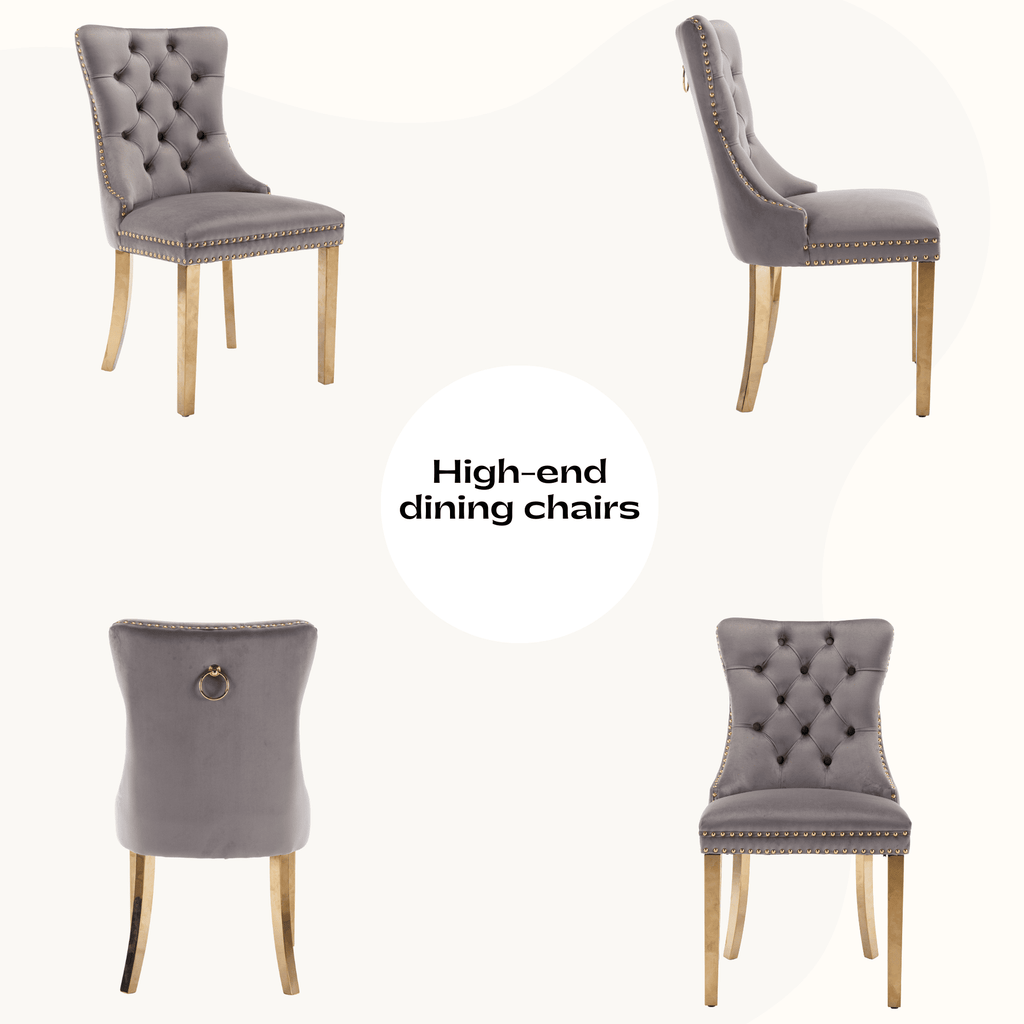 63 Modern White Rectangle Faux Marble Dining Table Room Sets for 4,Dining Table with 4 Velvet Dining Chairs,White Table and 4 Gray Chairs with Silver Leg