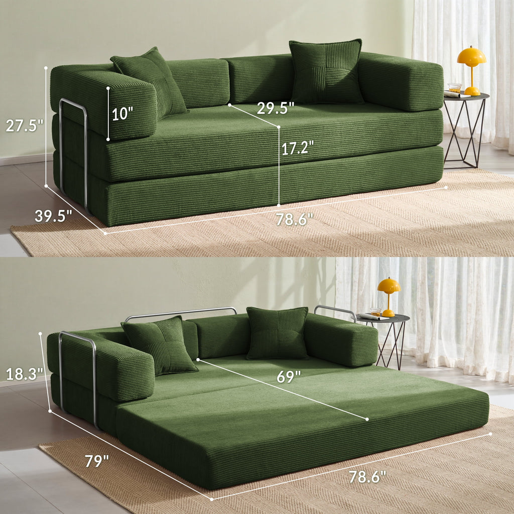 YINIX 78,6 Convertible Sofa Couch with 2 Pillows, Sleeper Sofa Bed for Living Room, Small Spaces, Orange