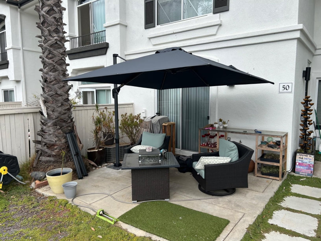 PURPLE LEAF 10x10 Ft Cantilever Umbrella Square Outdoor Patio Umbrella Large Offset Hanging Umbrella Aluminum Umbrella with 360°Rotation Adjustable Garden Pool Umbrella,Gray