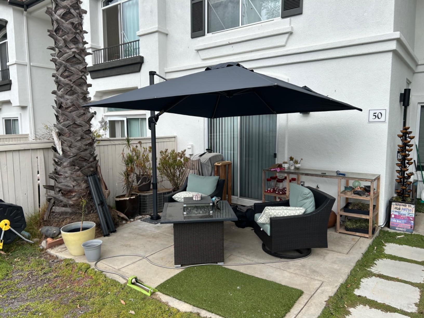 PURPLE LEAF 10x10 Ft Cantilever Umbrella Square Outdoor Patio Umbrella Large Offset Hanging Umbrella Aluminum Umbrella with 360°Rotation Adjustable Garden Pool Umbrella,Gray