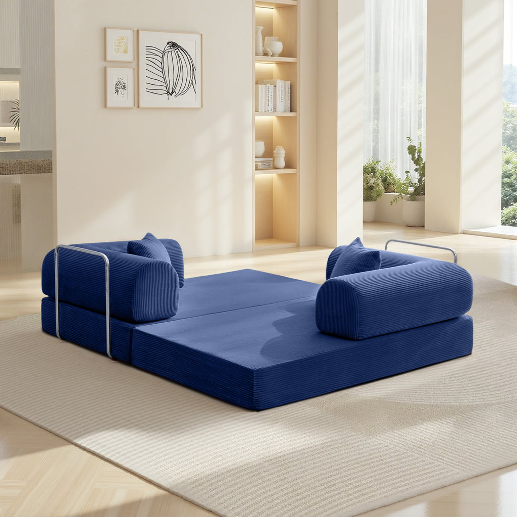 COOLHUT 63 W Combination Sofa, High Rebound Density Foam Sofa Couch, Two Forms Floor Couch Three Seats Sofa Bed for Living Room, Bedroom, Green