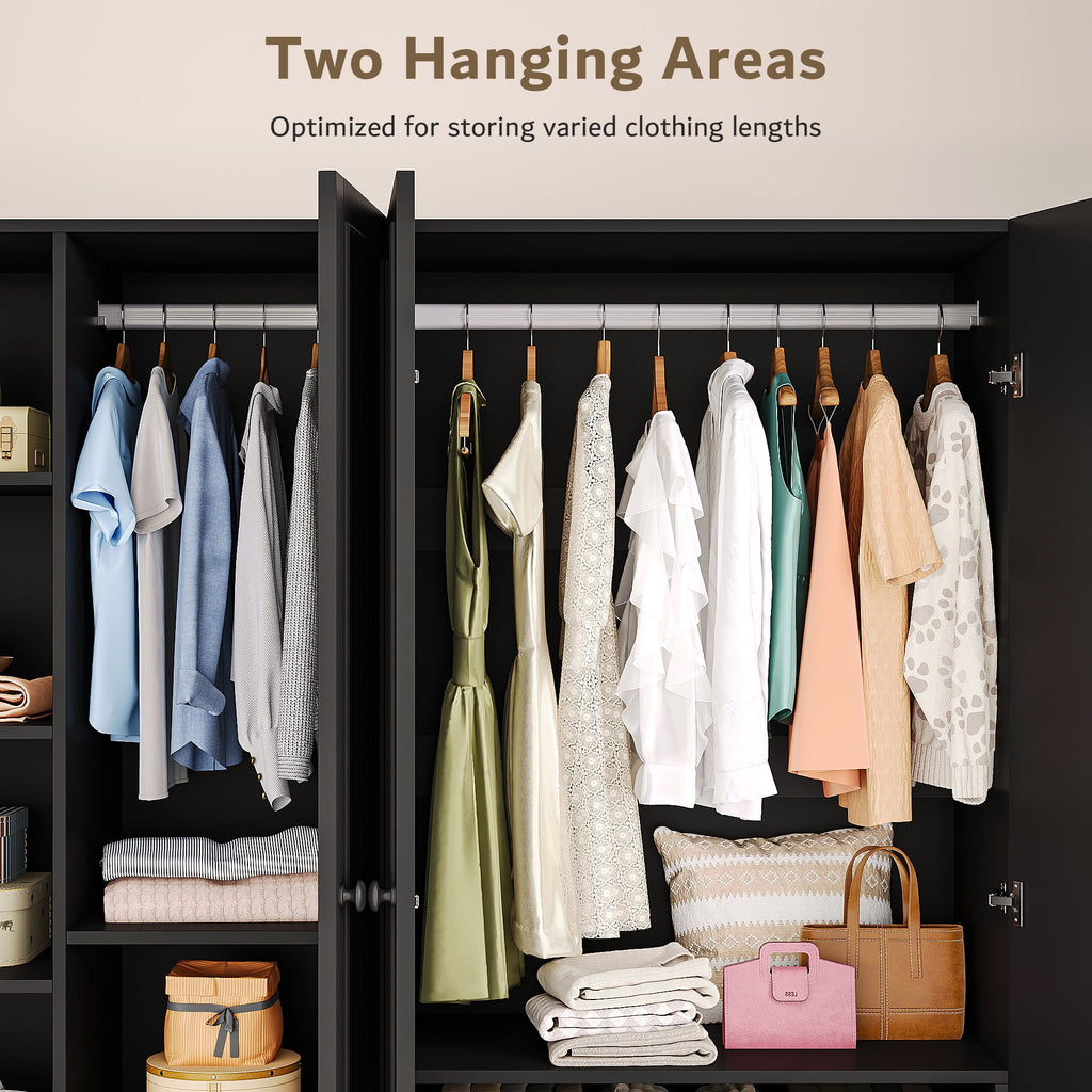 Laisnet 67H Armoire Wardrobe Closet with 4 Doors and 2 Drawers, Adjustable Shelves & Hanging Rods for Bedroom, White