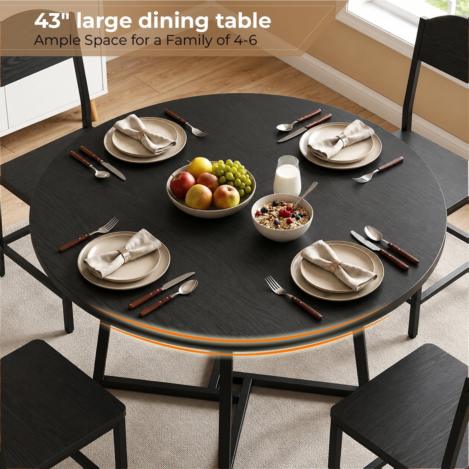 Gasee Dining Table, 43 Round Dining Table, Solid Wood Thickened Table Top Kitchen Dining Table,Dining Table for Dining Room, Home(Only Table),Rustic Brown