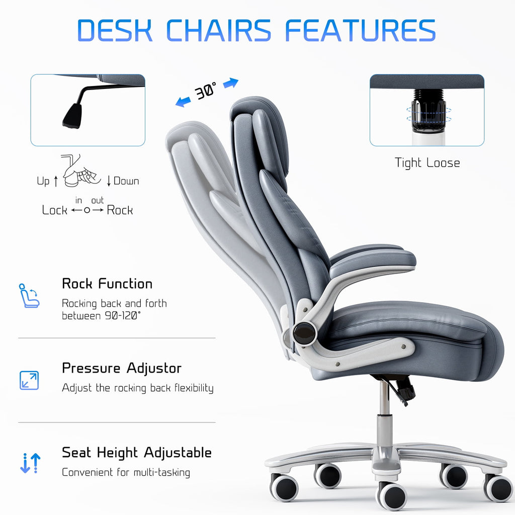 Ninecer Big and Tall Office Chair 400lb Wide Seat, Ergonomic High Back Leather Executive Desk Chair, Computer Chair with Flip-up Arms, Black