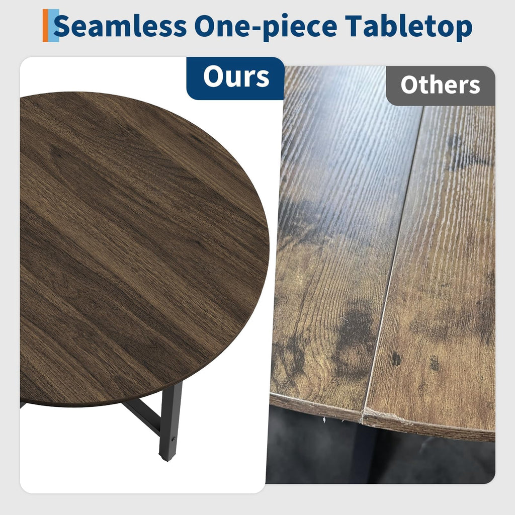 31.5 Round Dining Table for 4 People, Modern Wood Circle Kitchen Table with Sturdy Industrial Metal Frame, Small Space Saving Dining Room Table for Apartment & Breakfast Nook, (No Chairs), Walnut