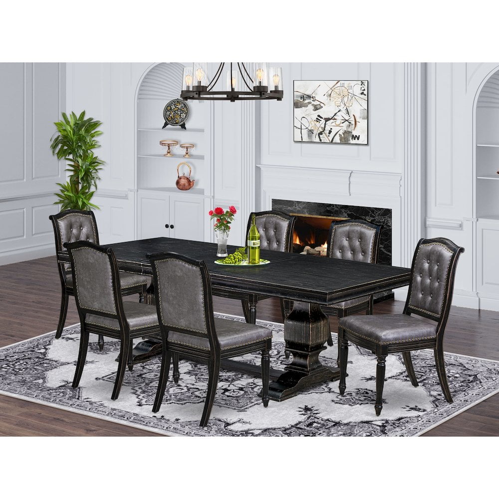 Luxe by East West Furniture 7 piece Dining Room Set of a Dinner Table and 6 Modern Dining Chairs
