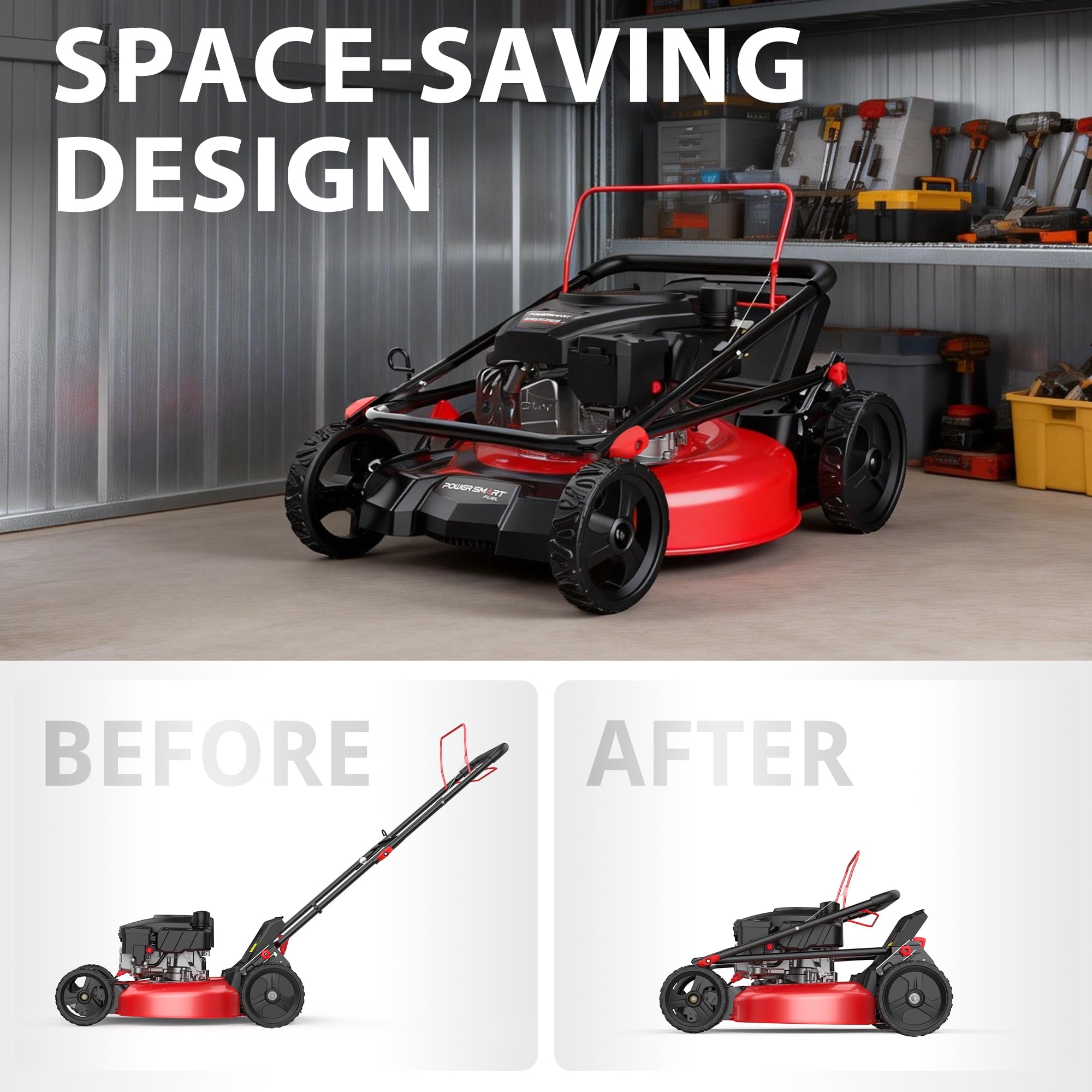 PowerSmart Gas Lawn Mower, 21 inches 144cc 2-in-1 Walk-Behind , Side Discharge Push Lawn Mower