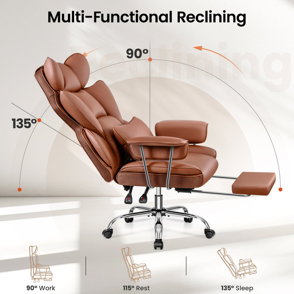 Primy High Back Office Chair, Big and Tall PU Leather Executive Chair with Footrest – Ergonomic Reclining Computer Desk Chair, High-Density Foam, Heavy Duty Swivel Rolling Chair, Black