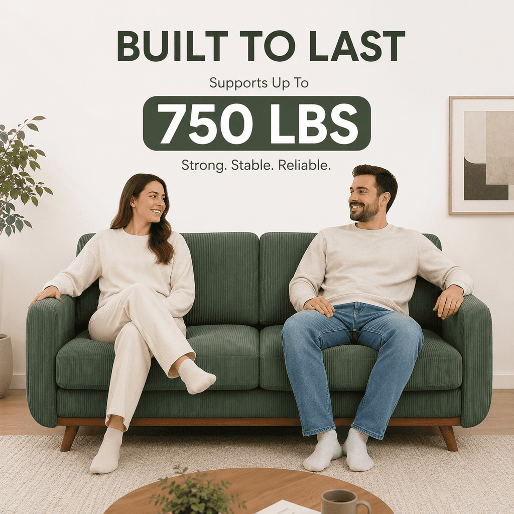 Neche 68 Corduroy Sofa for Living Room, 2 Seater Modern Couch for Small Space Office, Comfy Loveseat in a Box, Green