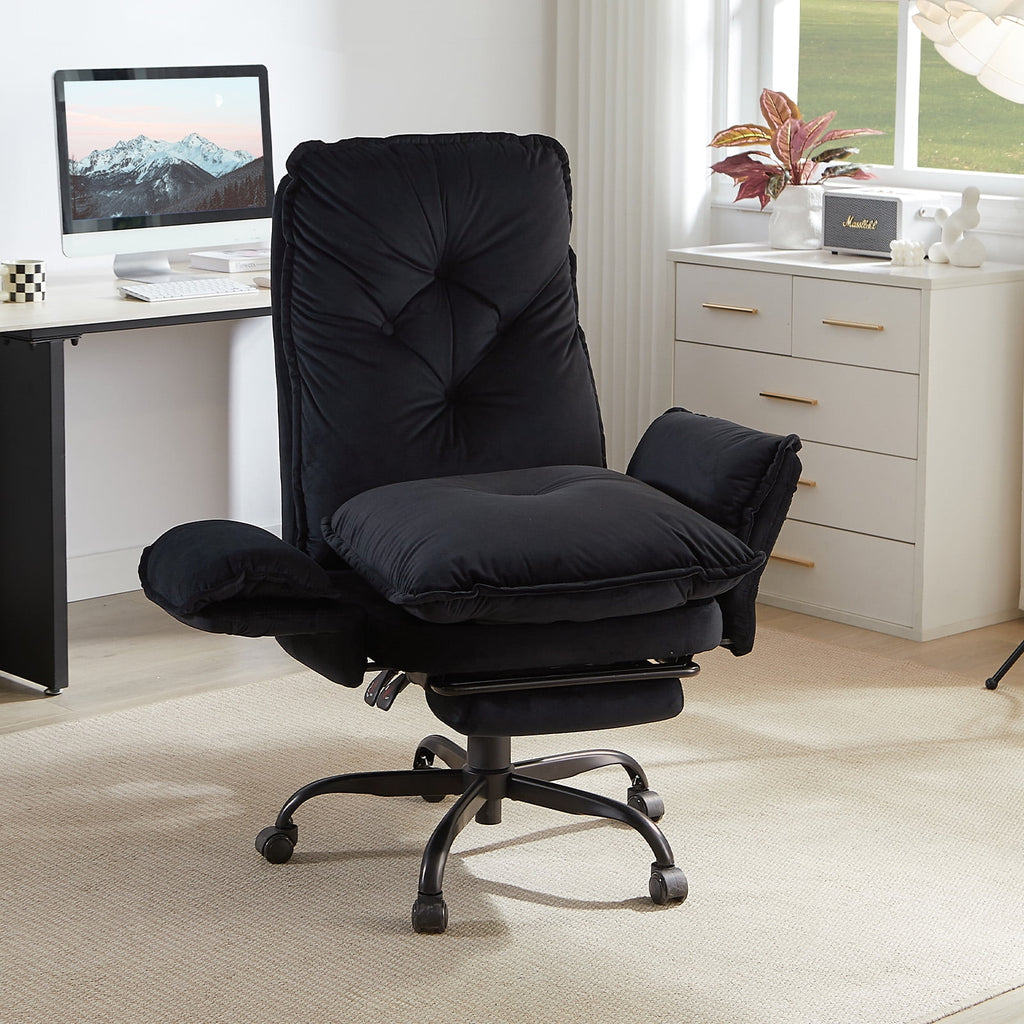 Bestier Big and Tall Executive Office Chair with Flip-up Arms for Adult, Wide Seat Ergonomic Computer Desk Chair,High Back Velvet Comfy Cross-Legged Office Chair with Footrest and Side Pockets, Black