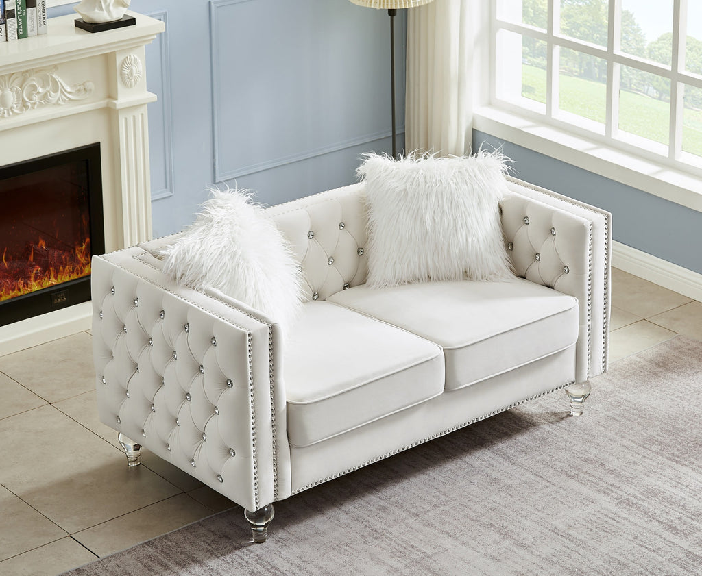 Gewnee 86.6 Modern Sofa Couch,Teddy Velvet 3 Seaters Comfy Couch with Deep Seat for Living Room,2 Pillows,Beige