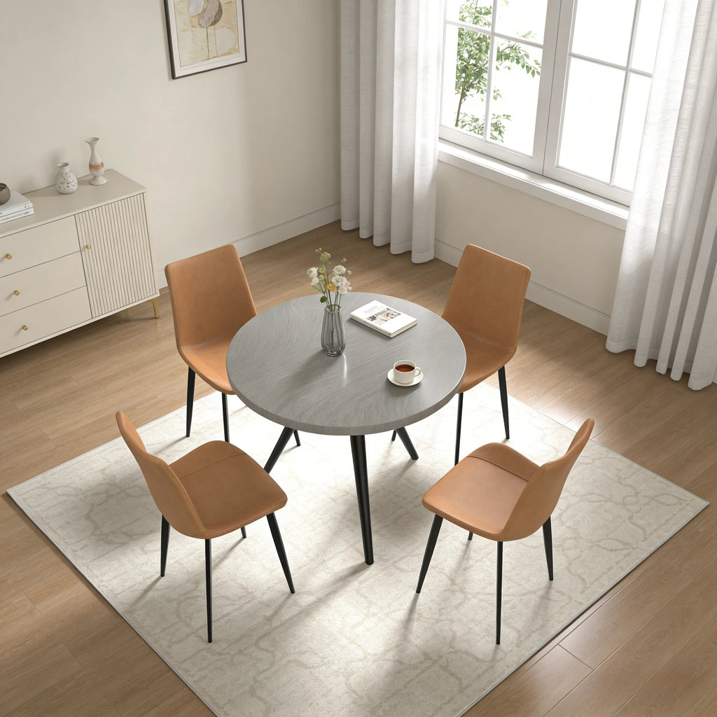 34.8 Round Dining Table for 4 People, Modern Circle Kitchen Table with Metal Legs for Kitchen, Dining Room, Apartment,Gray