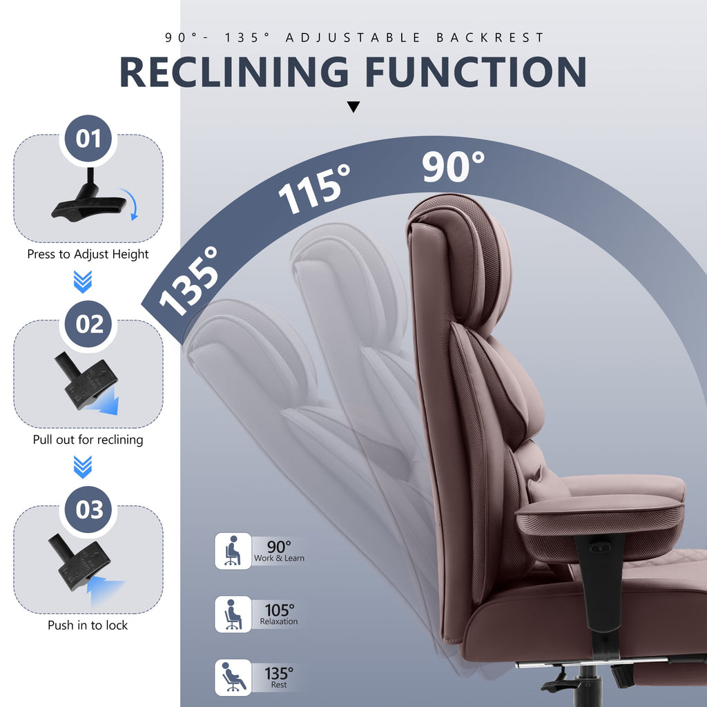 FASTES Office Desk Chair, Big and Tall Office Chair 400lbs Gaming Chair with Footrest, Ergonomic Executive High-Back Reclining Computer Chairs, Swivel Wheels and Lumbar Support, Black