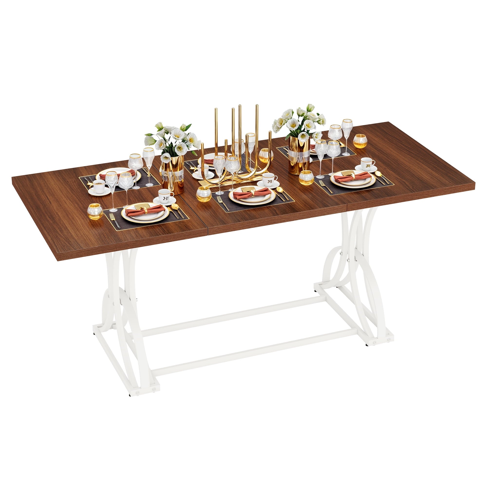 Dextrus 70 Wood Dinner Table for 6-8 Person, Rectangular Kitchen Table with Metal Leg for Gathering, Meeting, Office Kitchen, Dining Living Room, Walnut