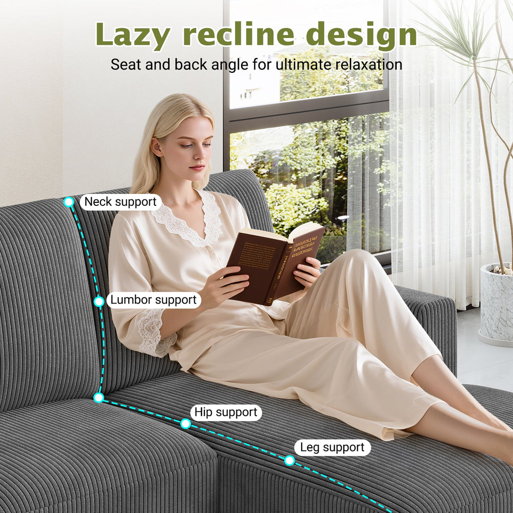 87 Corduroy Sofa,3 Seater Sofa with Extra Deep Seats,Neche Comfy Upholstered Couch for Living Room,2 Pillows,Green