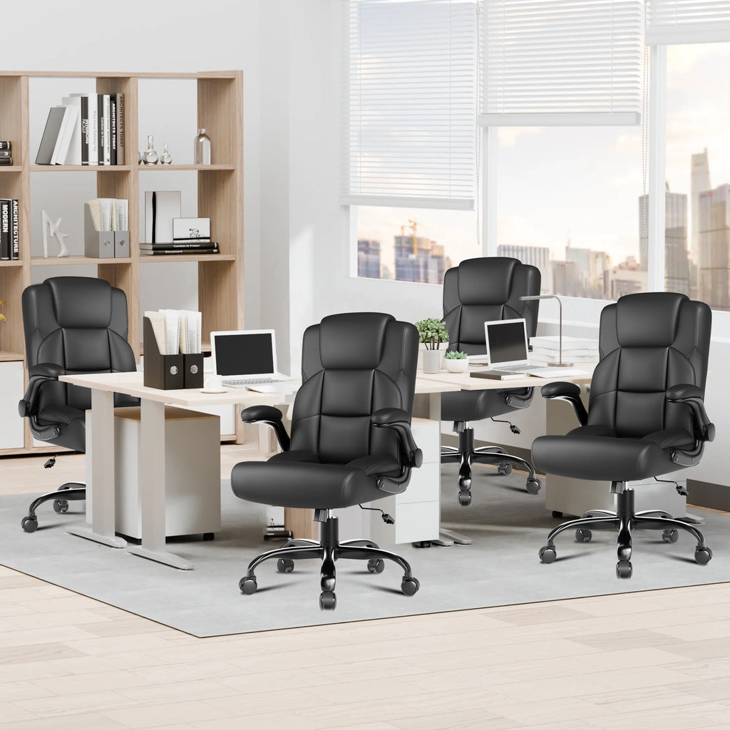 JONPONY Leather Office Chair, Big and Tall 500lbs Ergonomic Desk Chairs with Back Support, Executive Leather Chair with Wheels for Home Office, with Adjustable Padded Armrest & Lumbar Support , Black