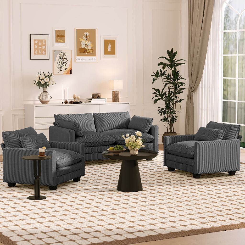 75’’ Cloud Couches for Living Room, Noelse L Shaped Modular Sofa with Deep Seats, 2 Seater Love Seat Couch with Removable Washable Corduroy Fabric for Living Room Bedroom and Apartment, Gray