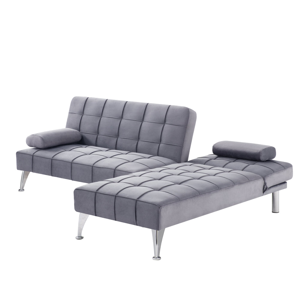 Gewnee 78.35”L-Shaped Velvet Reversible Sectional Sleeper Sofa,Futon Sofa with Adjustable Split Back & Chaise,Couch for Home,Office and Guest Room.Black