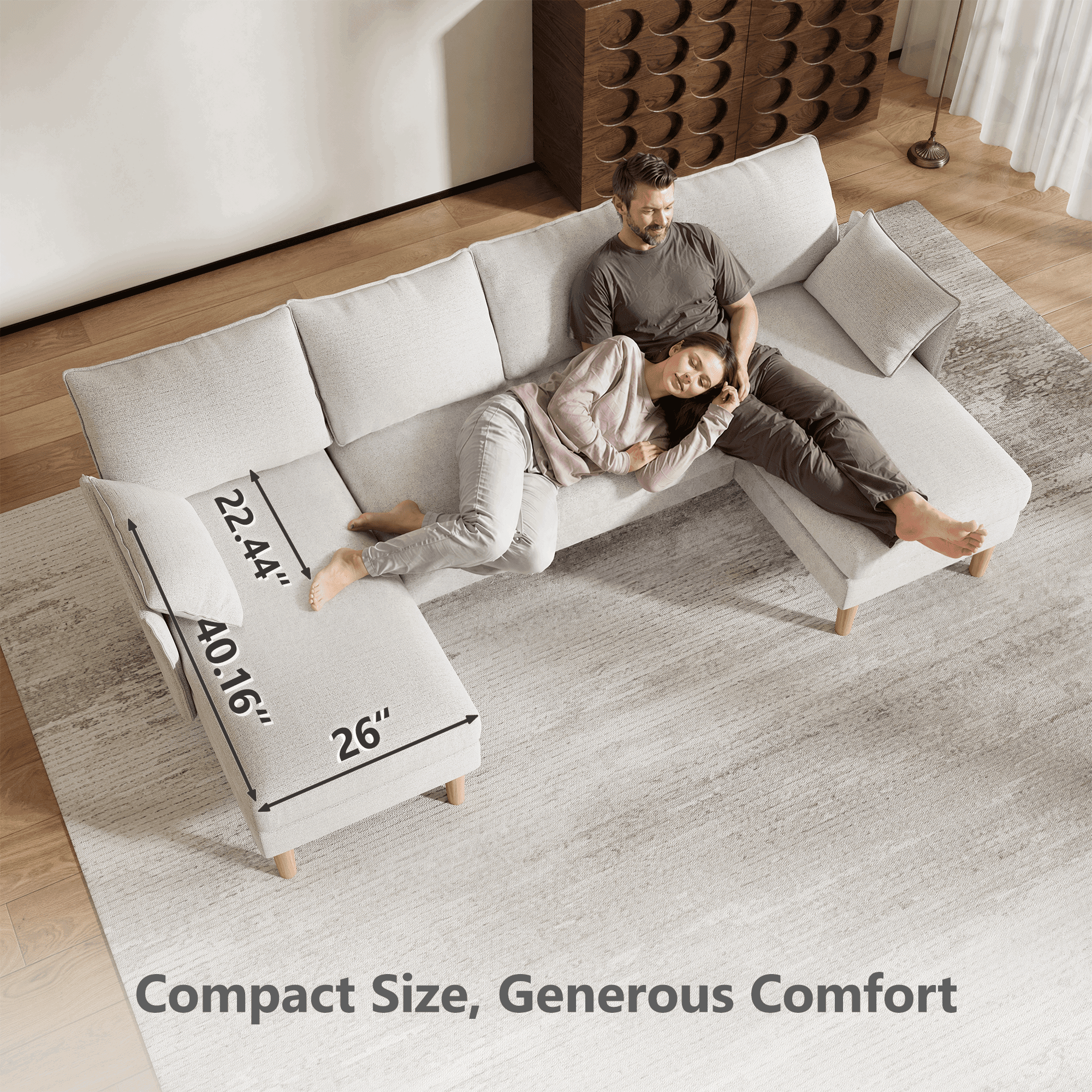 BedLuxury 100 U-Shape Sectional Sofa with Chaise, Chenille Modern Couch with High Legs for Living Room, Apartment, Gray