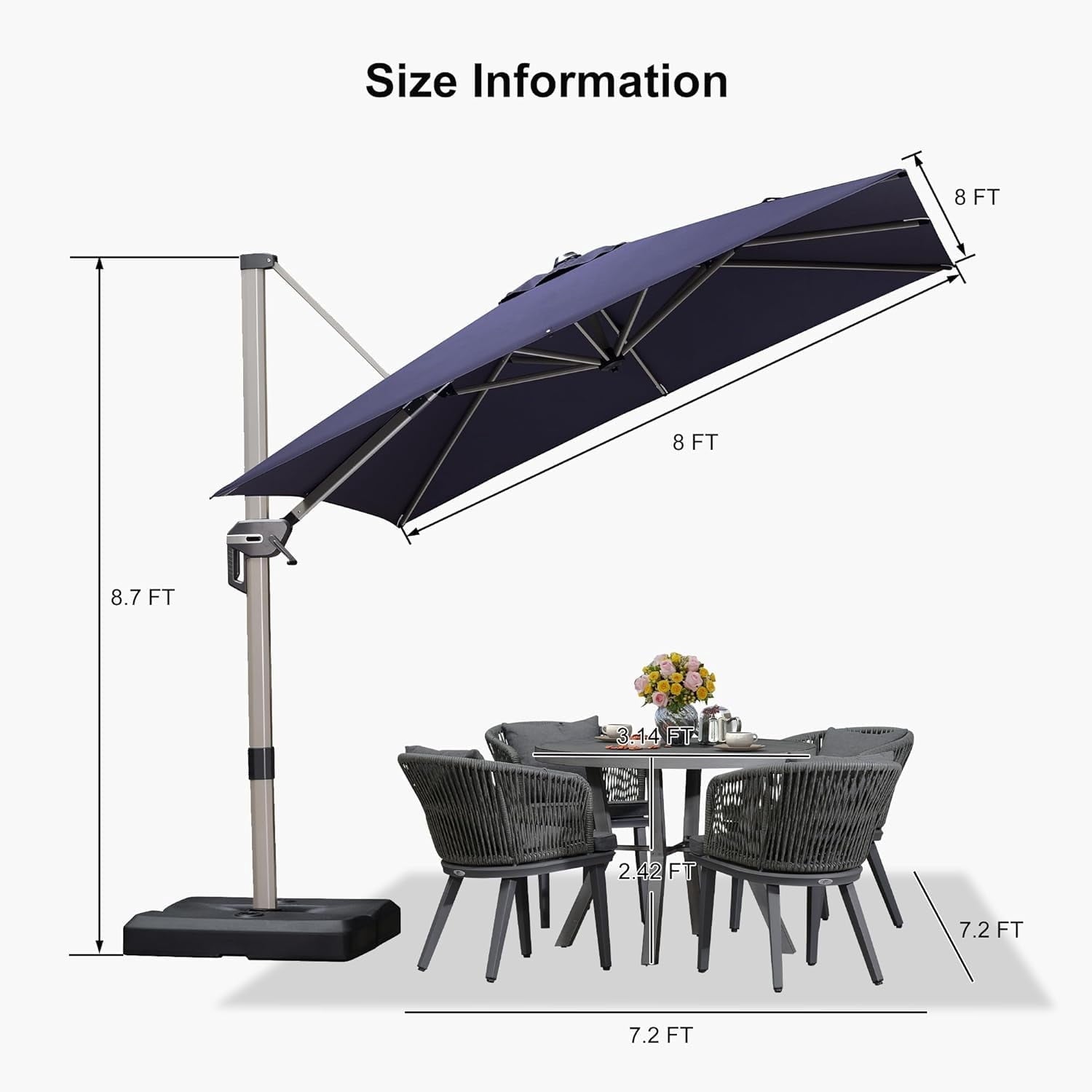 PURPLE LEAF Patio Umbrella with Base Included, 10ft Outdoor Aluminum Cantilever Umbrella with 360° Rotation, Aluminum Large Offset Umbrella for Outdoor Garden Pool, Beige