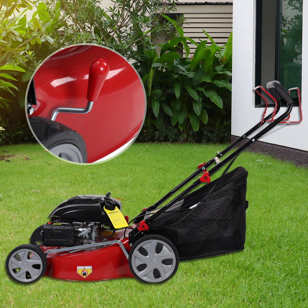 AQSQ 20in Lawn Mower, Self Propelled Lawn Mower, 141cc Gas Engine Lawn Mower, Push Lawn Mower with 50L Grass Tank, Big Wheels