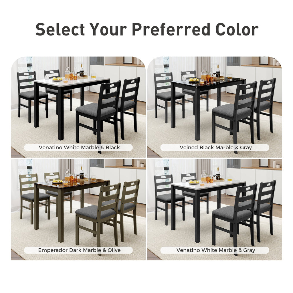 Alpha Joy Farmhouse Dining Table Set for 4 Solid Wood Kitchen Chairs and Table Set, Walnut & White