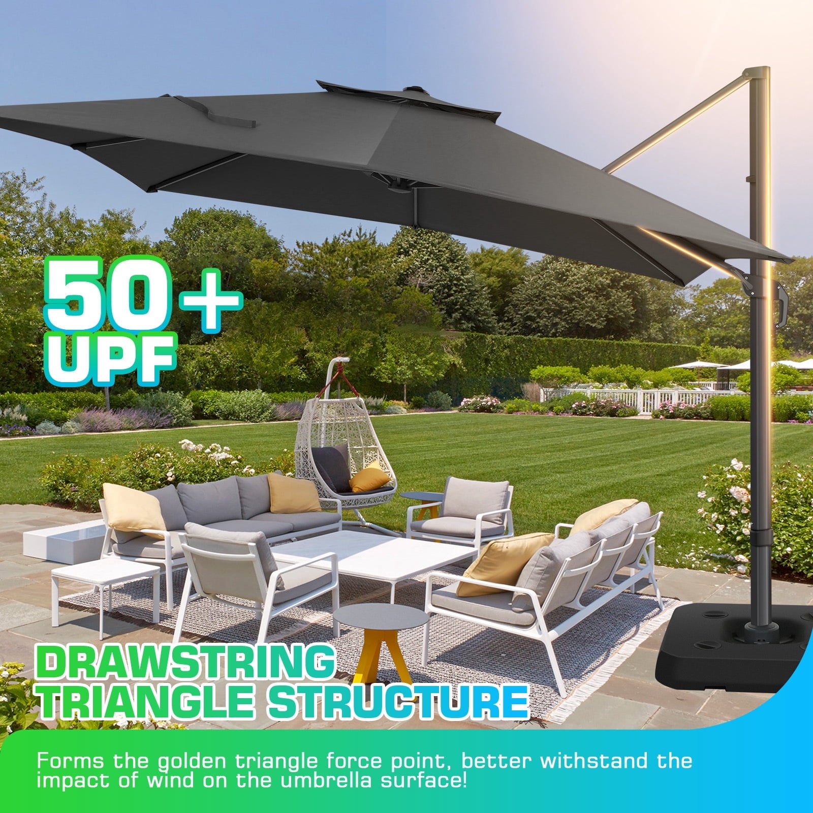 COBIZI 10x10 Offset Hanging Market Patio Umbrella with Easy Tilt Adjustment, Double Roof Cantilever Umbrella Aluminum Umbrella with 360-degree Rotation for Garden Deck Pool Patio, Gray