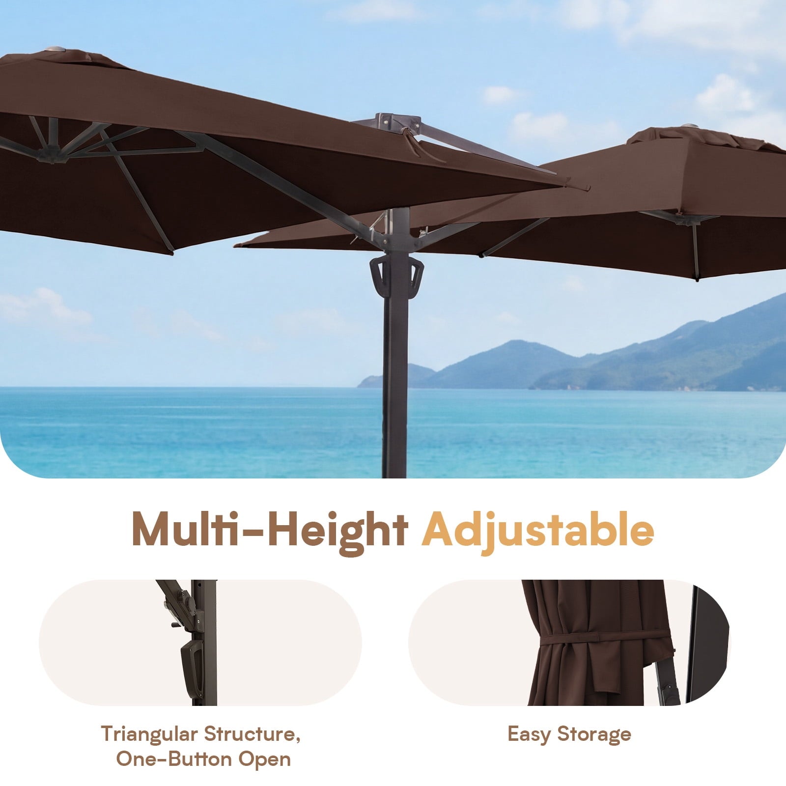 FUNDAZE 10x10ft Double Canopy Cantilever Umbrella, Patio Outdoor with Base & Cover, Waterproof UV Resistant for Garden Poolside Shade, Beige