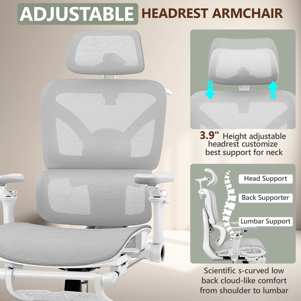COOLHUT Ergonomic Mesh Office Chair with Footrest, Big and Tall Computer Desk Chair with Adjustable Lumbar Support, Headrest and Armrest, High Back Home Office Chair for Workspace, 300LBS, Black