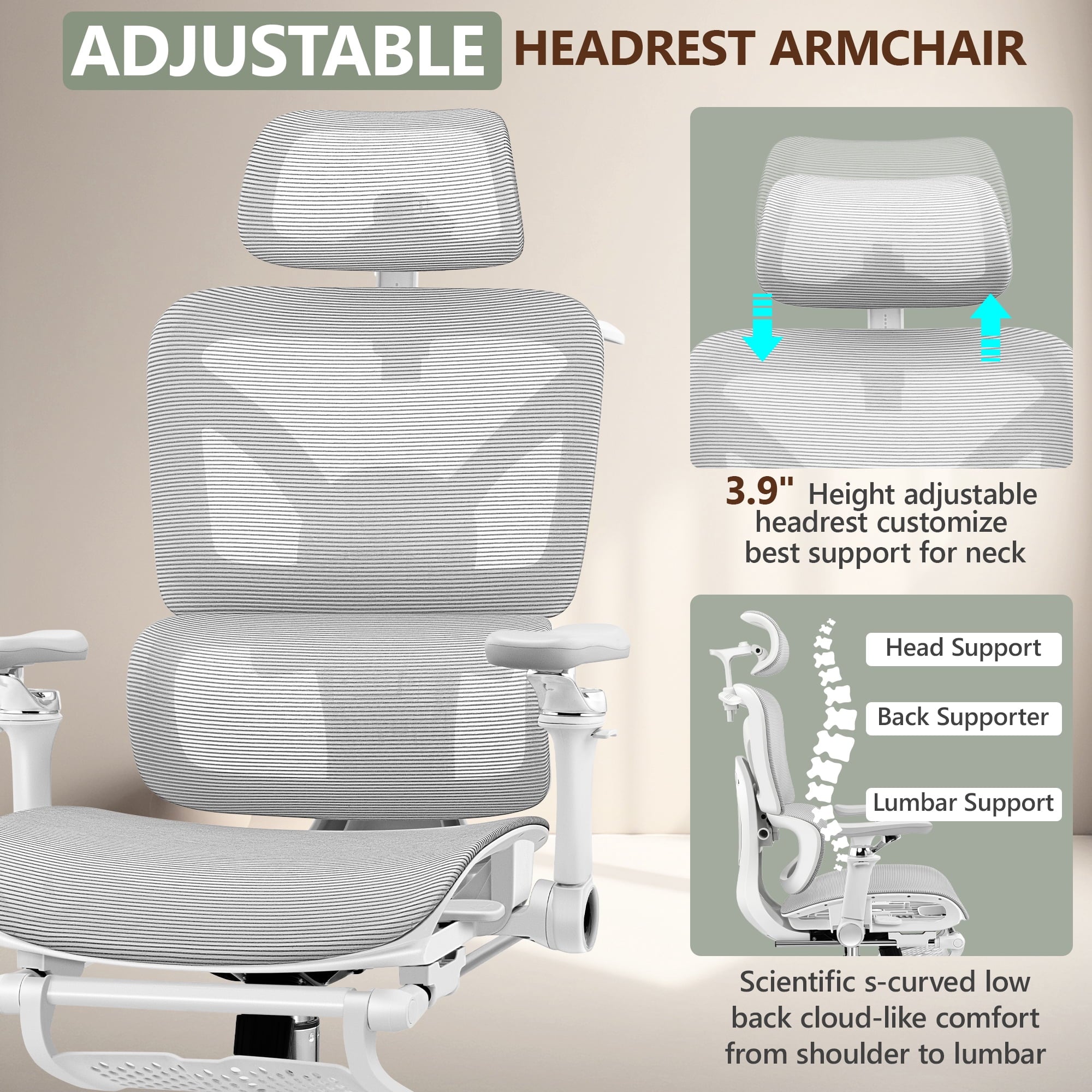 COOLHUT Ergonomic Mesh Office Chair with Footrest, Big and Tall Computer Desk Chair with Adjustable Lumbar Support, Headrest and Armrest, High Back Home Office Chair for Workspace, 300LBS, Black
