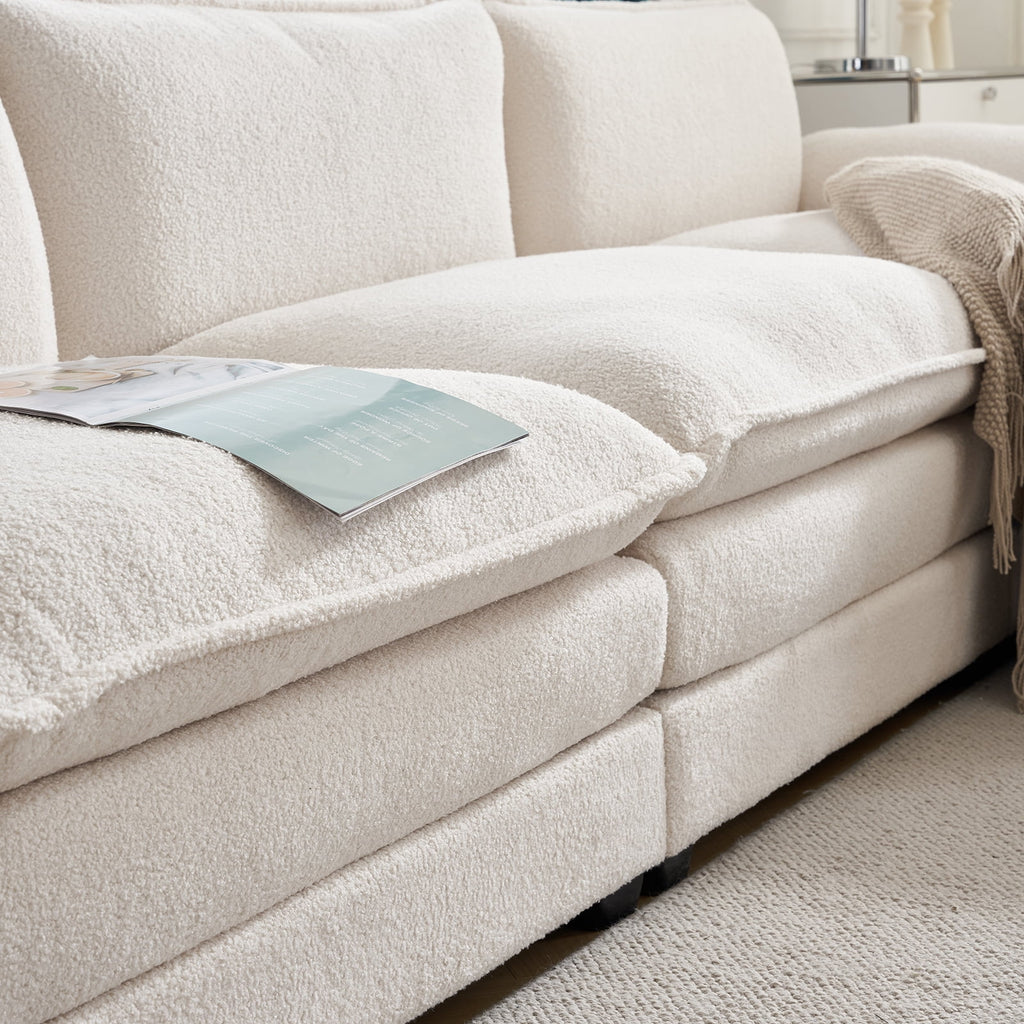 Ktaxon Sectional Sofa L Shaped Couch with Chaise Living Room Sleeper Set, 2 Seats with Chenille and Double Layer Cushions 86 W Beige