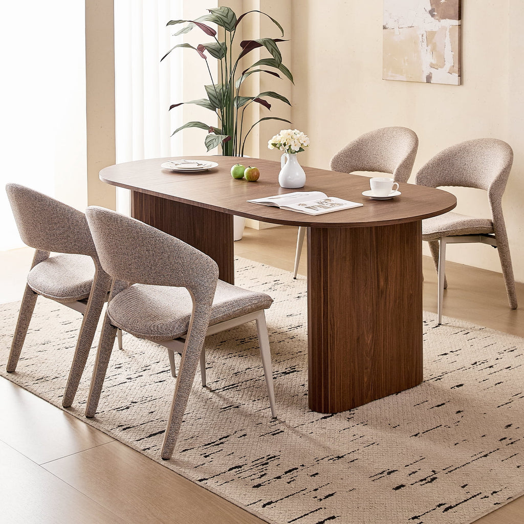 71 Natural Large Dining Table Set for 4 Modern Kitchen Table with Beige Boucle Upholstered Kitchen Chairs Set of 4