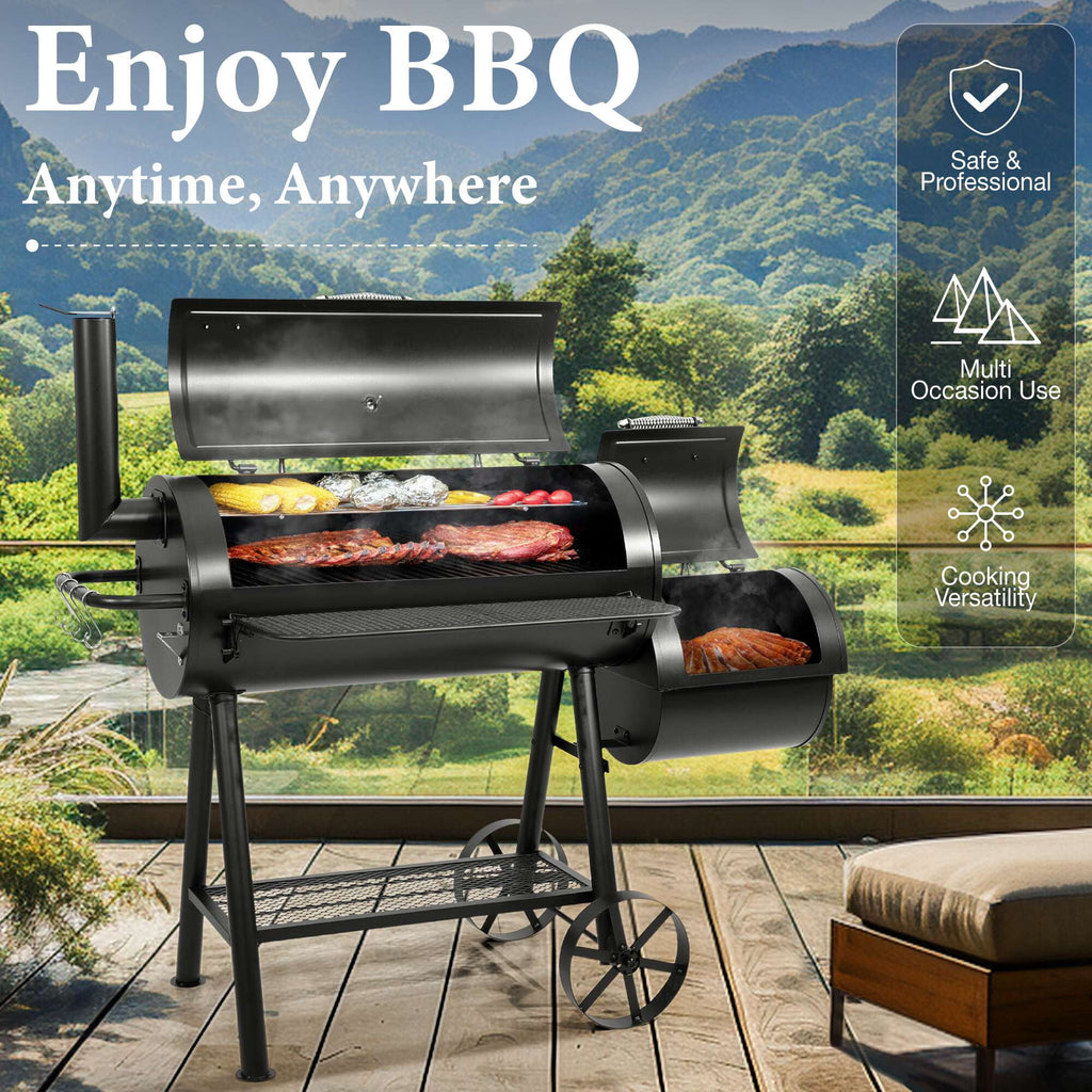 PHI VILLA 28 Charcoal Grill with Offset Smoker Black